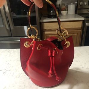 Genuine leather red bucket purse!